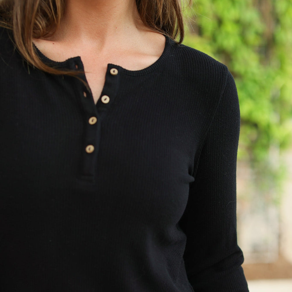 
                      
                        Brielle Henley Ribbed Long Sleeve - Black
                      
                    