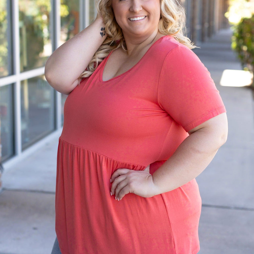 
                      
                        Sarah Ruffle Short Sleeve - Deep Coral
                      
                    