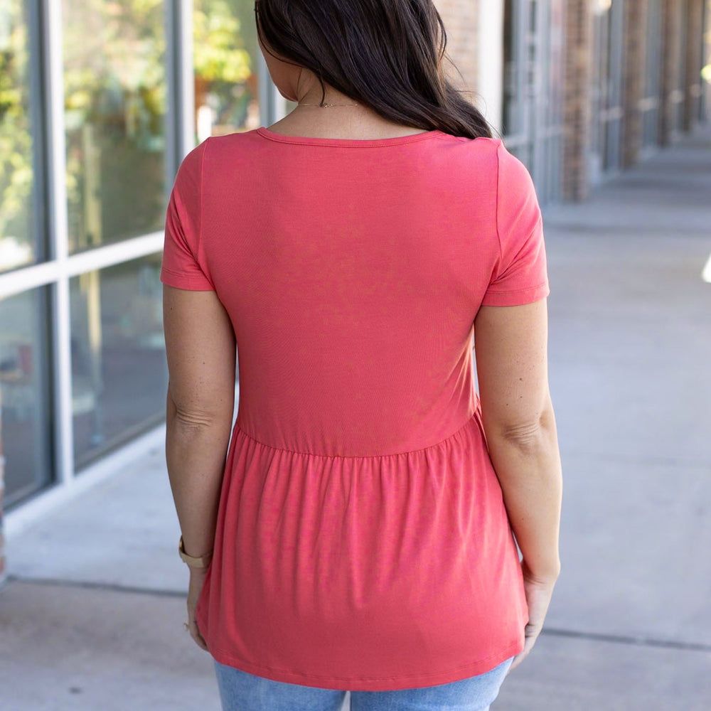 
                      
                        Sarah Ruffle Short Sleeve - Deep Coral
                      
                    