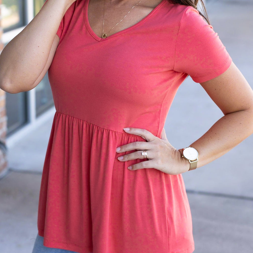 
                      
                        Sarah Ruffle Short Sleeve - Deep Coral
                      
                    