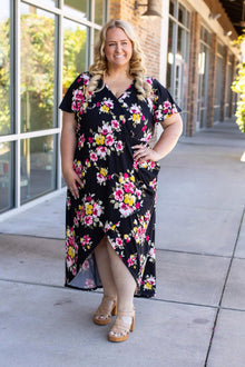  Michelle Mae Harley High-Lo Dress - Black with Pink and Yellow Floral