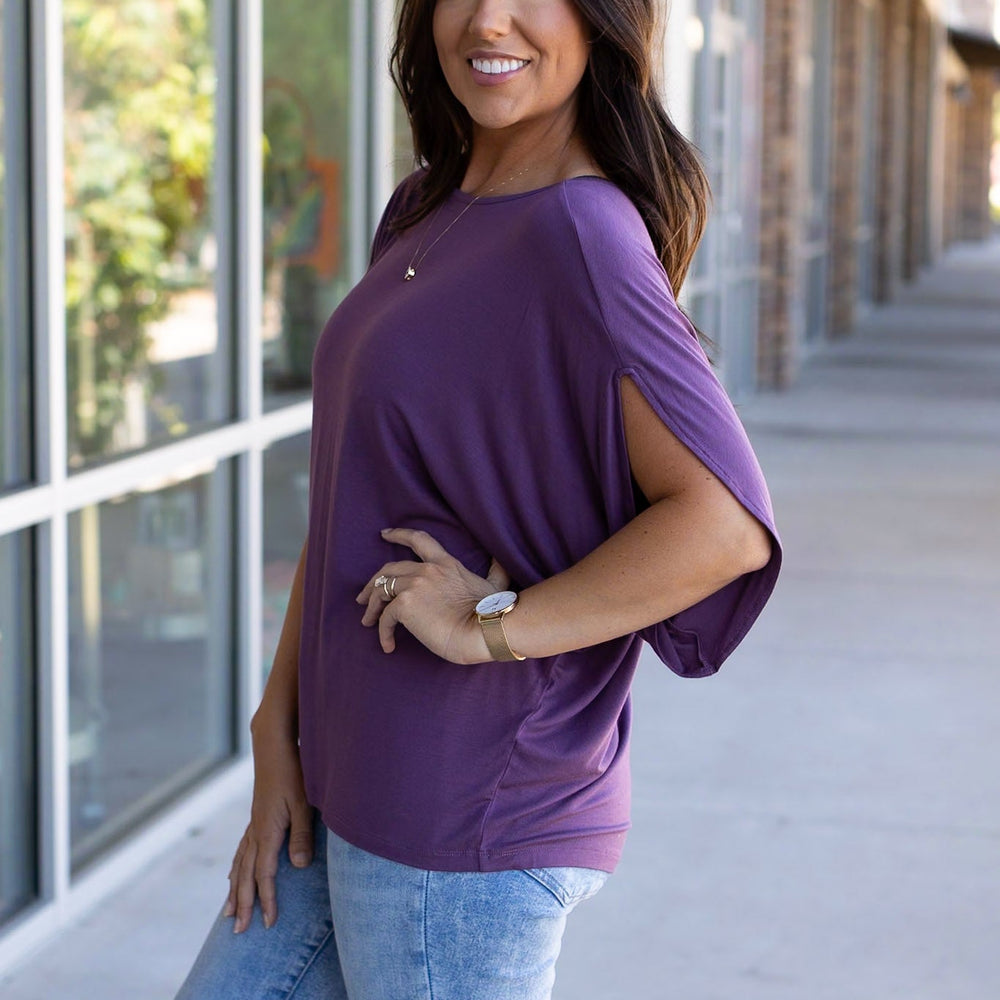 
                      
                        Darcy Dolman Top- Dark Purple
                      
                    