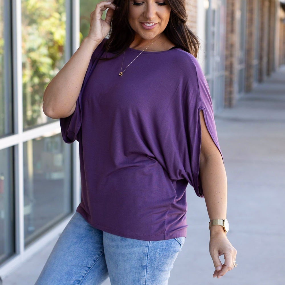 
                      
                        Darcy Dolman Top- Dark Purple
                      
                    