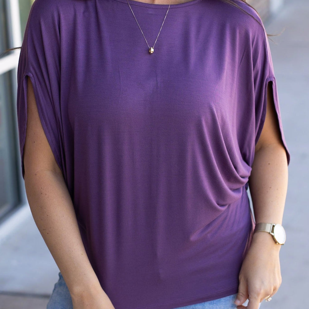 
                      
                        Darcy Dolman Top- Dark Purple
                      
                    