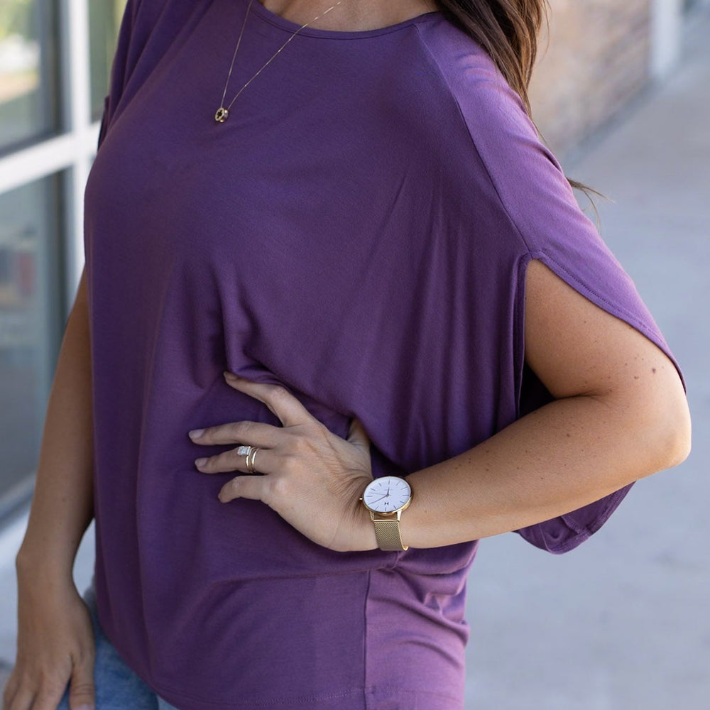 
                      
                        Darcy Dolman Top- Dark Purple
                      
                    