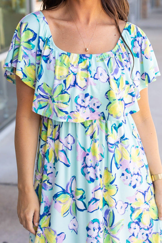 Michelle Mae Oakley Off The Shoulder Maxi Dress - Mint Floral