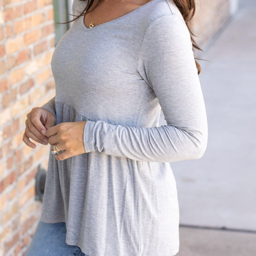 
                      
                        Long Sleeve Sarah Ruffle - Light Grey
                      
                    