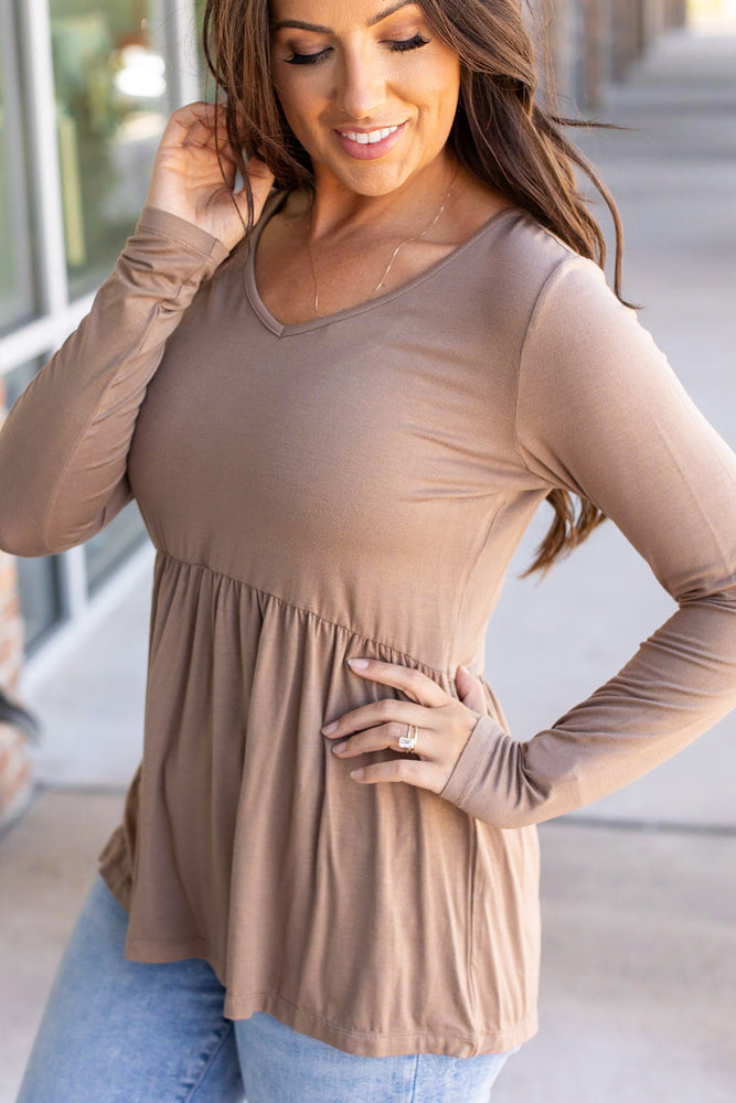 
                      
                        Long Sleeve Sarah Ruffle - Mocha
                      
                    