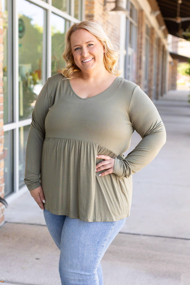 
                      
                        Long Sleeve Sarah Ruffle - Olive
                      
                    