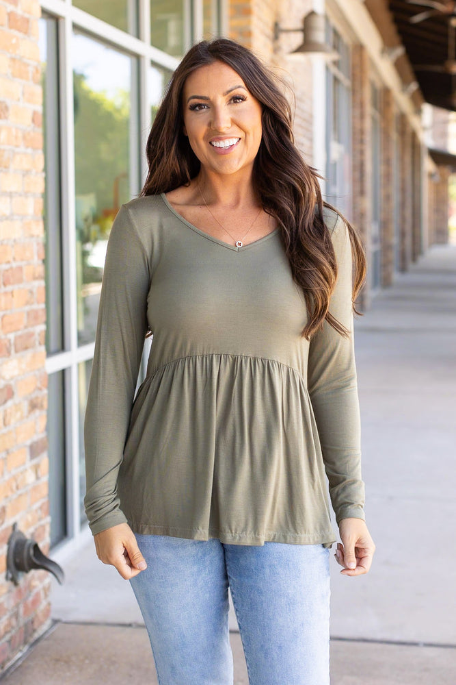 
                      
                        Long Sleeve Sarah Ruffle - Olive
                      
                    