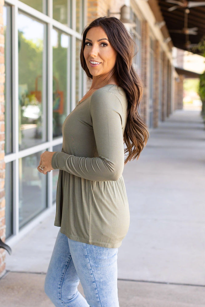 
                      
                        Long Sleeve Sarah Ruffle - Olive
                      
                    