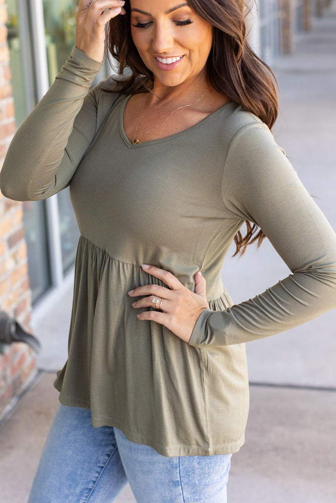 
                      
                        Long Sleeve Sarah Ruffle - Olive
                      
                    