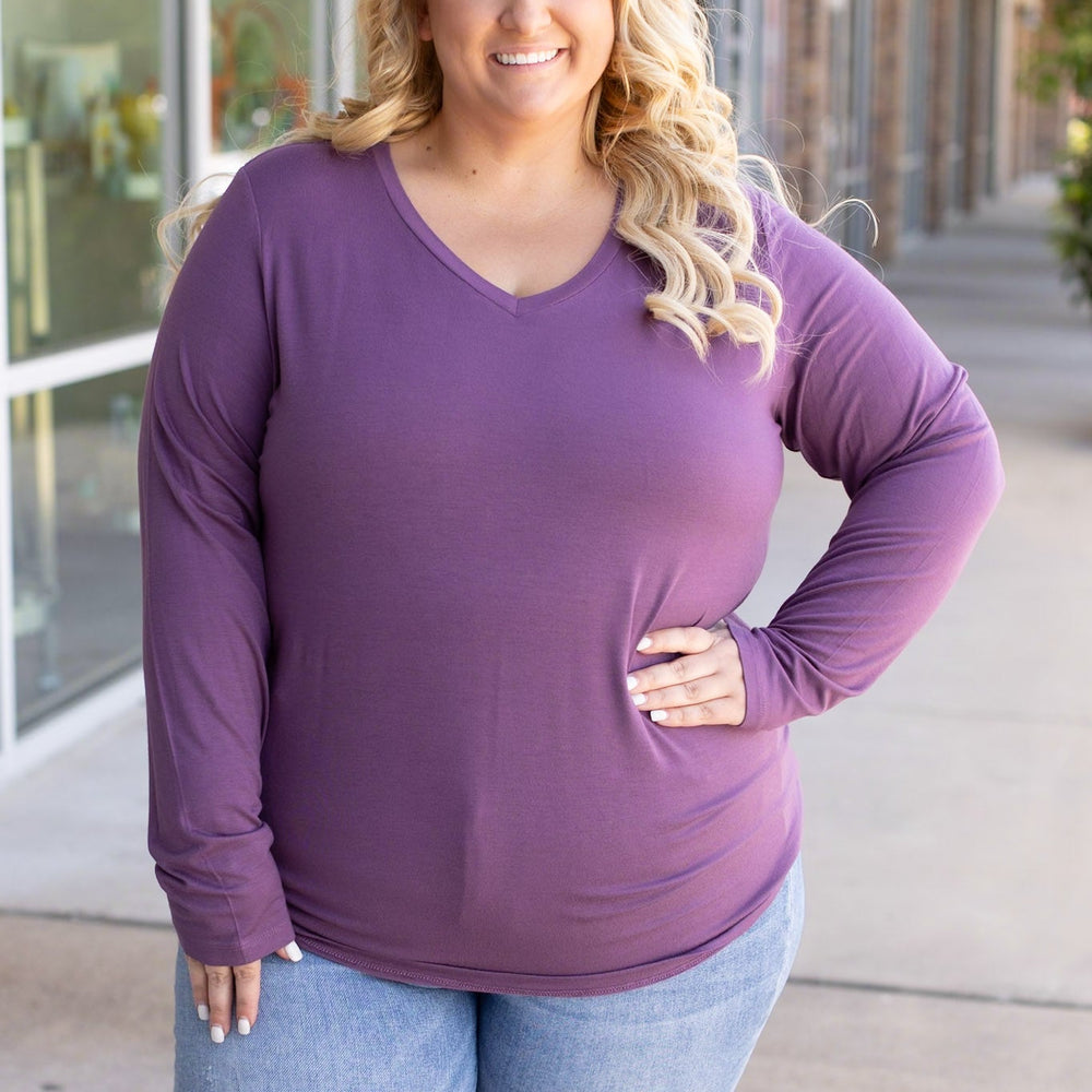 
                      
                         Larissa Long Sleeve - Purple | Women's V-Neck Top
                      
                    