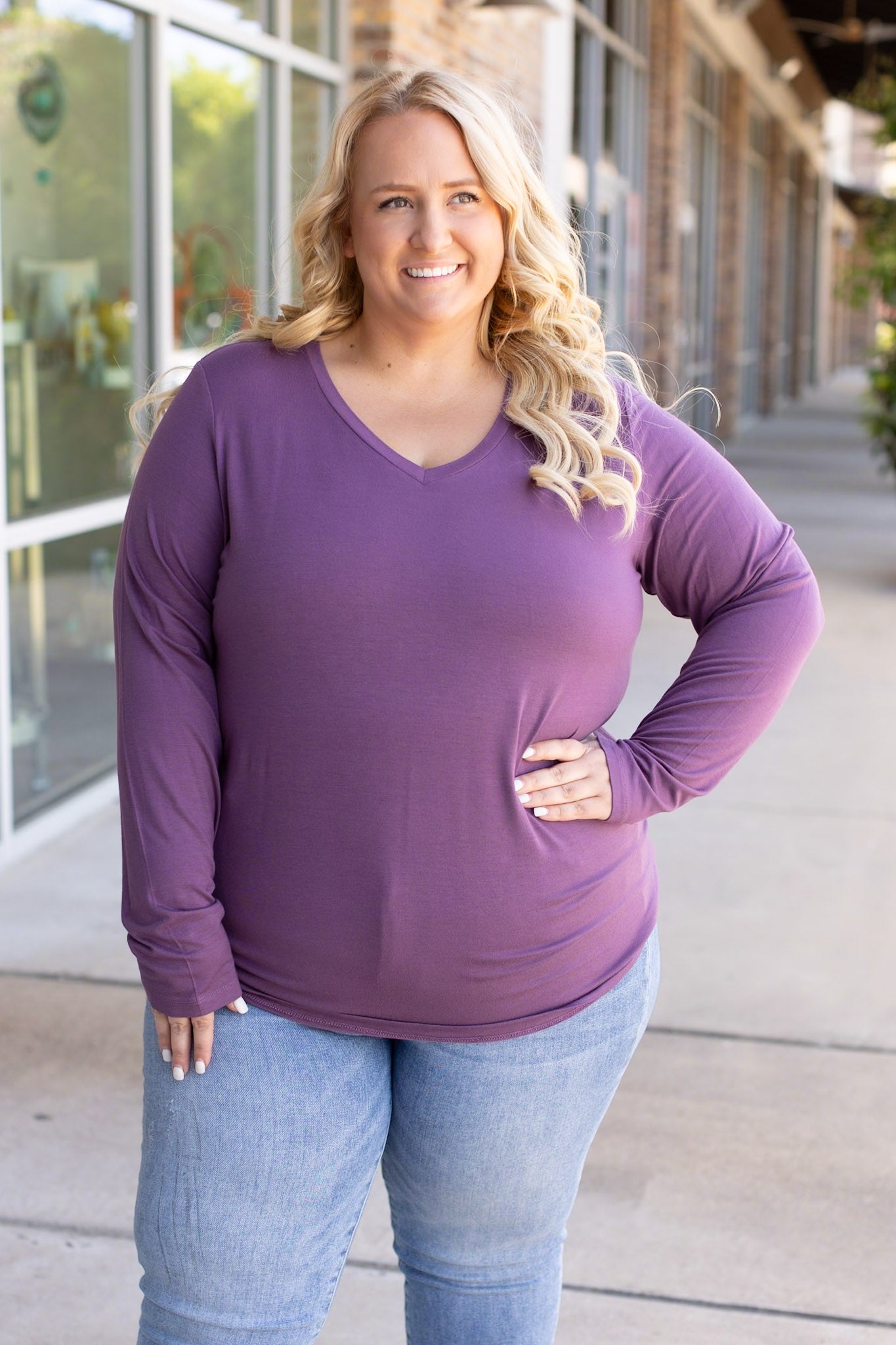  Larissa Long Sleeve - Purple | Women's V-Neck Top