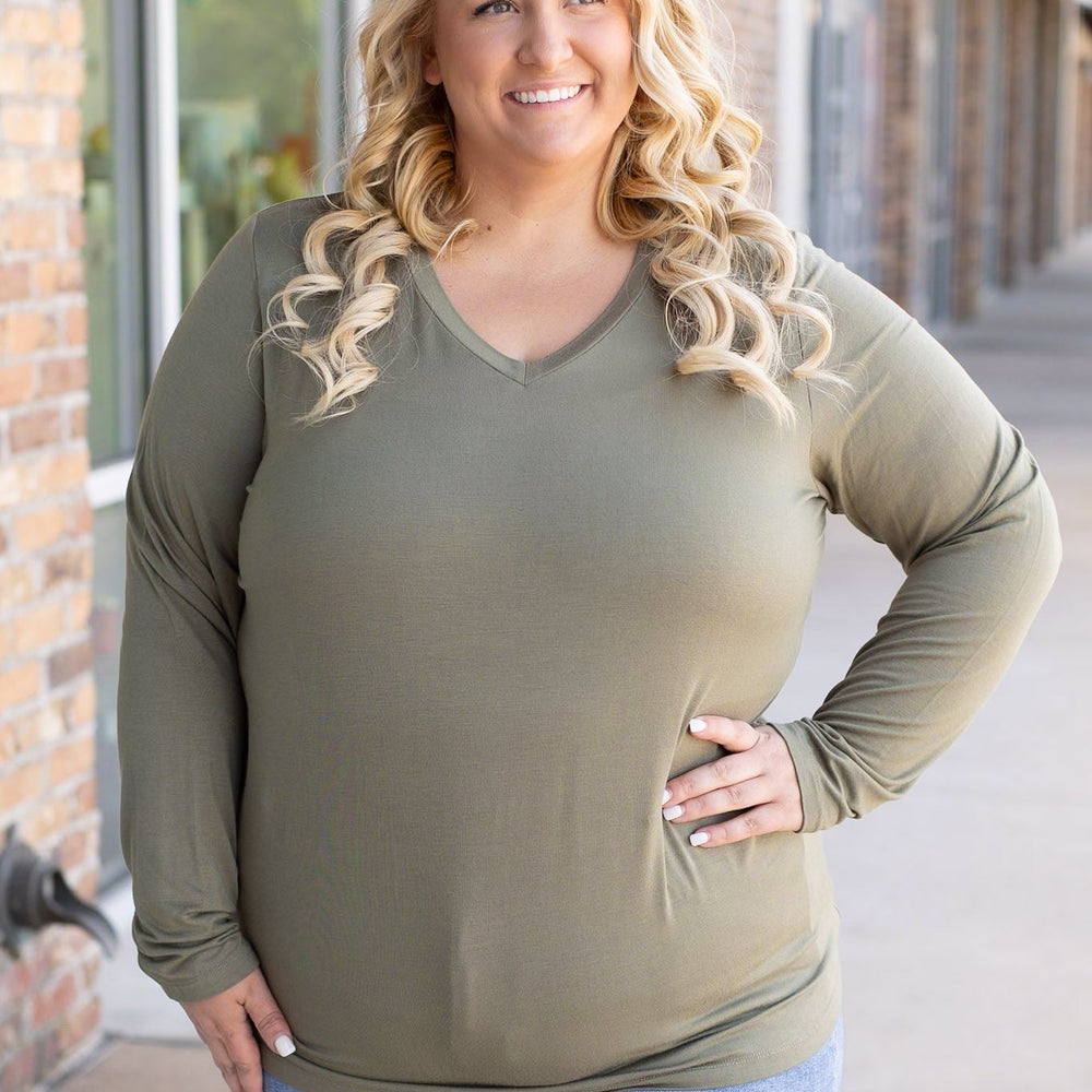 
                      
                        Larissa Long Sleeve - Olive | Women's V-Neck Top
                      
                    