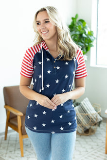  Michelle Mae Henley Hoodie Top - Stars and Stripes