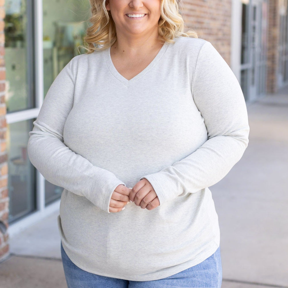 Leah Long Sleeve Top - Light Grey | Women's Tops