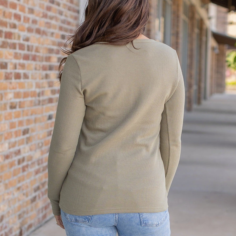 
                      
                        Harper Long Sleeve Henley - Olive
                      
                    