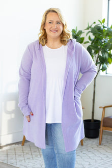  Michelle Mae Claire Hooded Waffle Cardigan - Purple