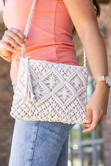  Michelle Mae Crochet Zipper Bag - Cream