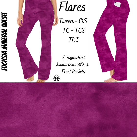 Fuchsia  Mineral Wash Yoga Flares with Pockets