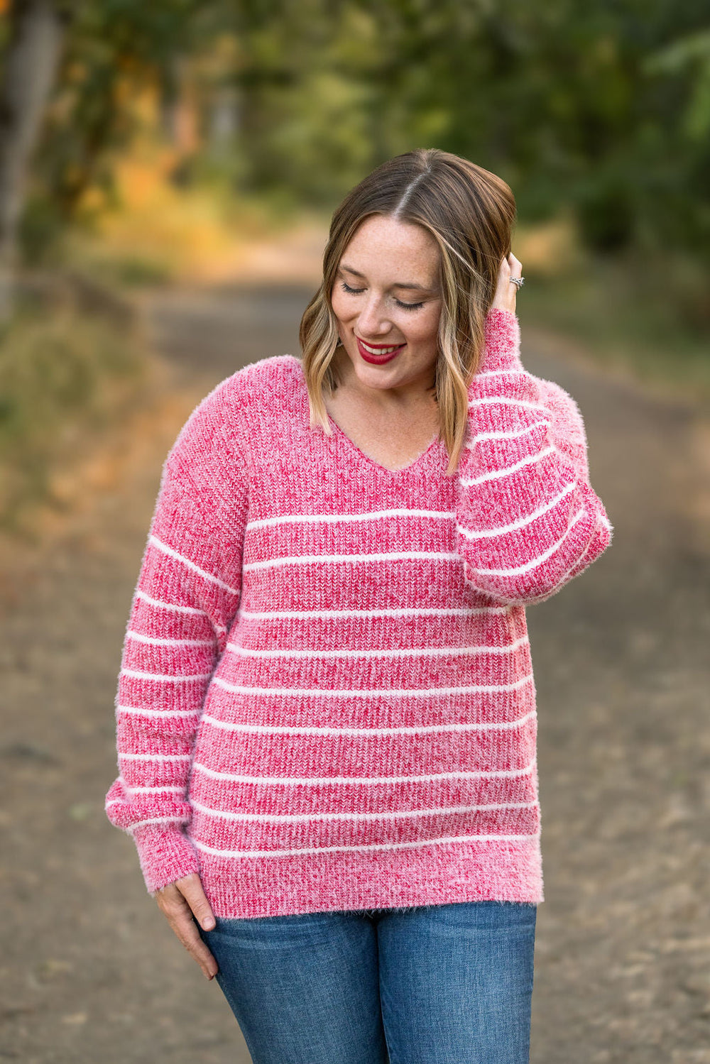 Cozy Striped Sweater - Red