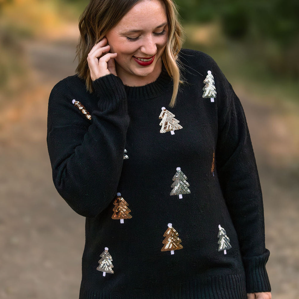 
                      
                        Holly Jolly Sweater - Gold + Silver Trees
                      
                    