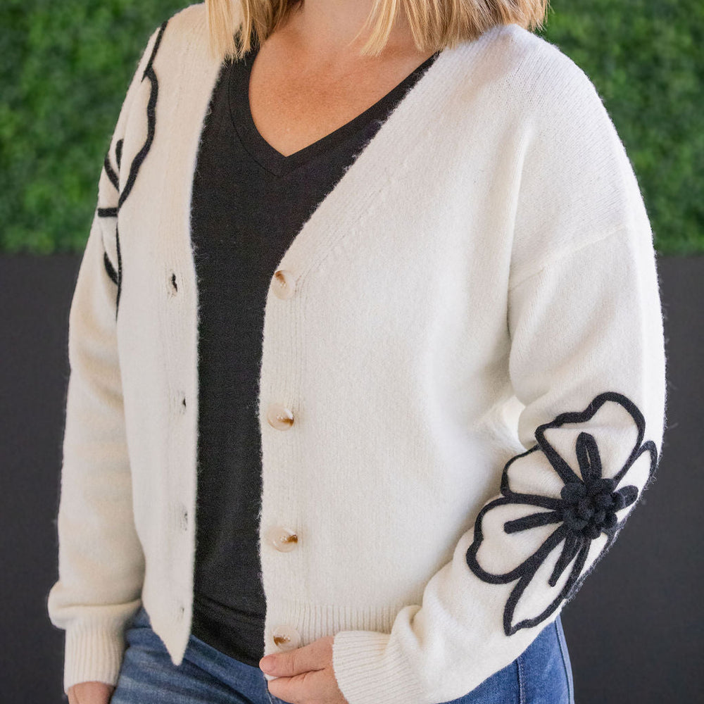 
                      
                        Black Floral Sweater Cardigan
                      
                    