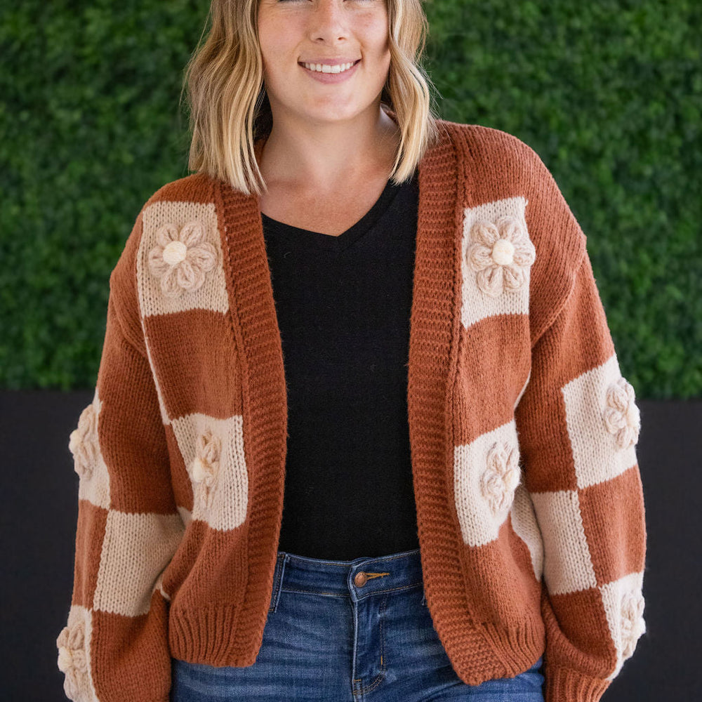 
                      
                        Floral Checker Cardigan - Rust
                      
                    