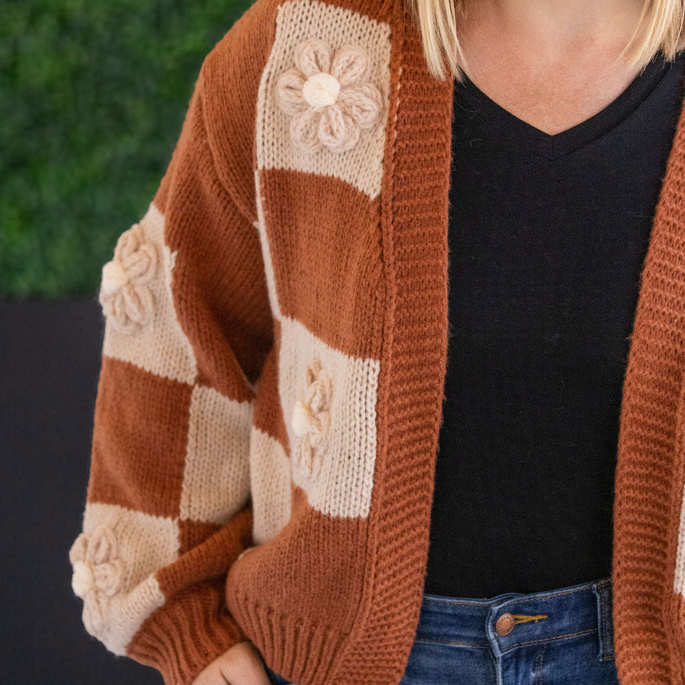 
                      
                        Floral Checker Cardigan - Rust
                      
                    