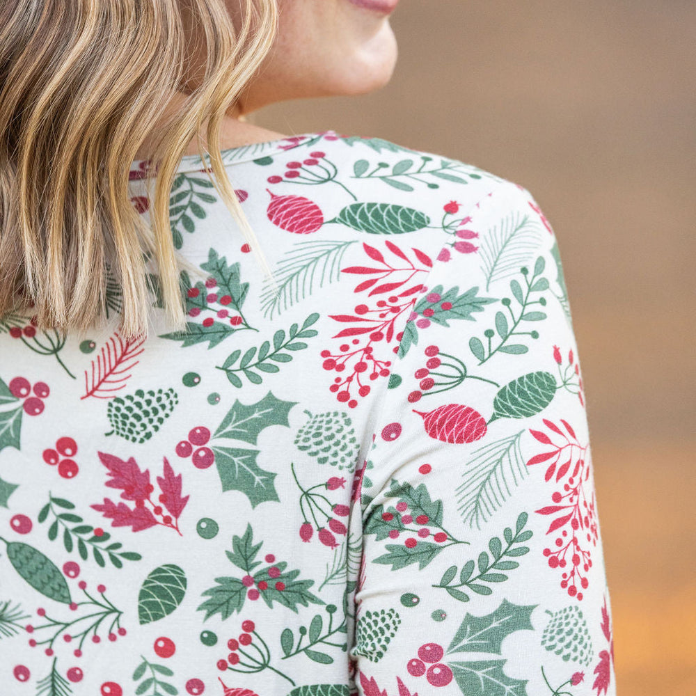 
                      
                        3/4 Sleeve Sarah Ruffle - Holiday Berry
                      
                    