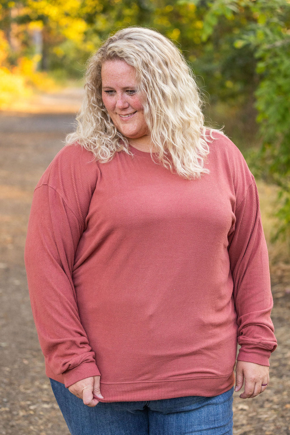 Corrine Ribbed Pullover Top - Terra Cotta