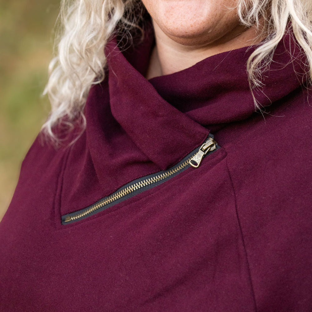 
                      
                        IN STOCK Classic Zoey ZipCowl Sweatshirt - Burgundy
                      
                    