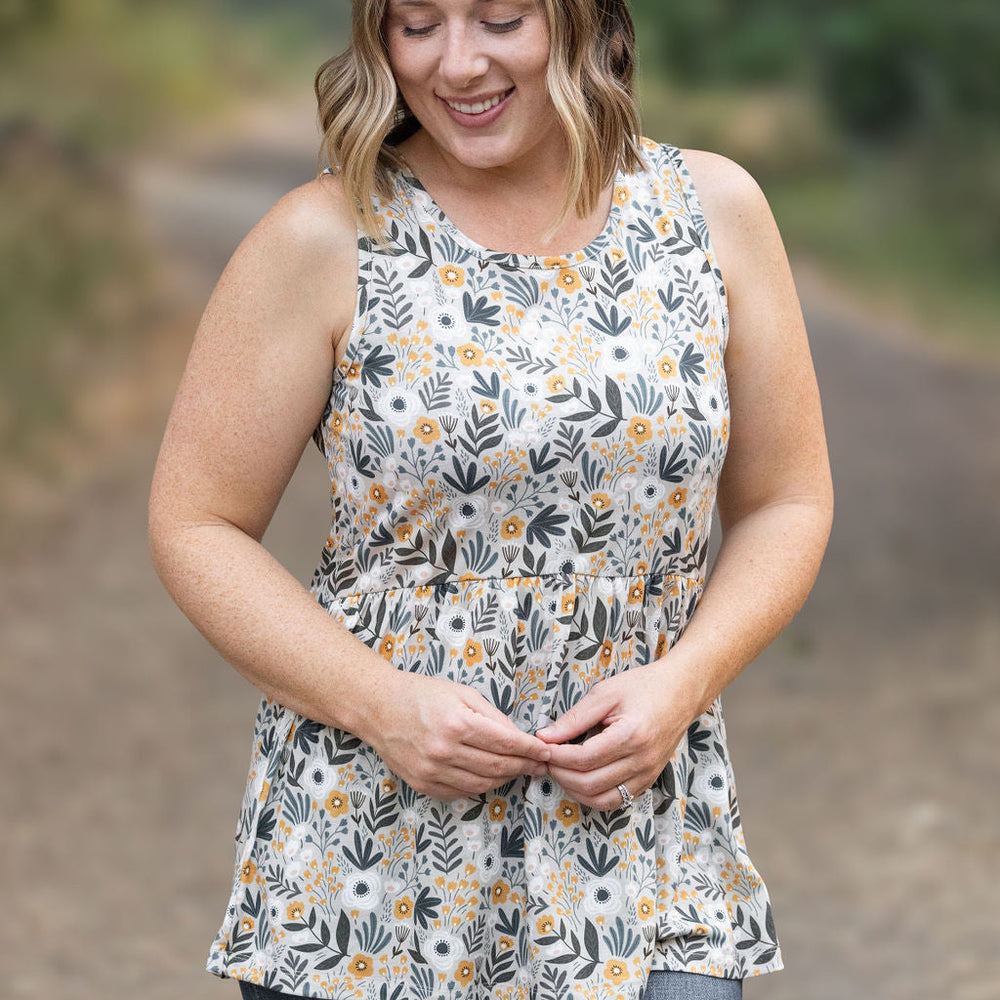 
                      
                        Renee Ruffle Tank - Boho Olive Floral
                      
                    