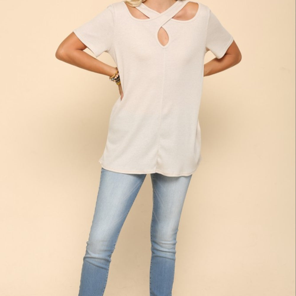 
                      
                        Celeste Full Size Crisscross Cutout Short Sleeve T-Shirt
                      
                    