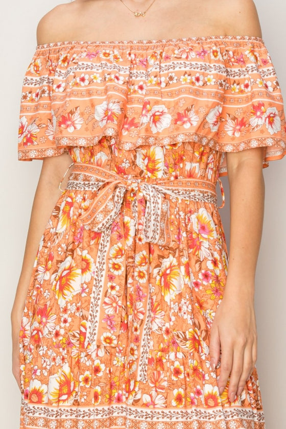 Floral Off-Shoulder Tie Front Maxi Dress