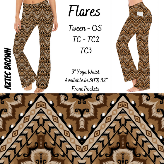 Aztec Brown - Yoga Flares with Pockets