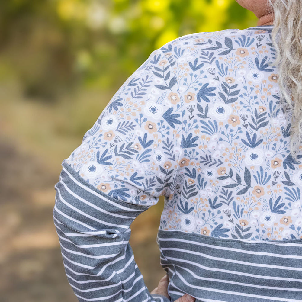 
                      
                        Natalie Pullover - Boho Olive Floral and Stripes
                      
                    