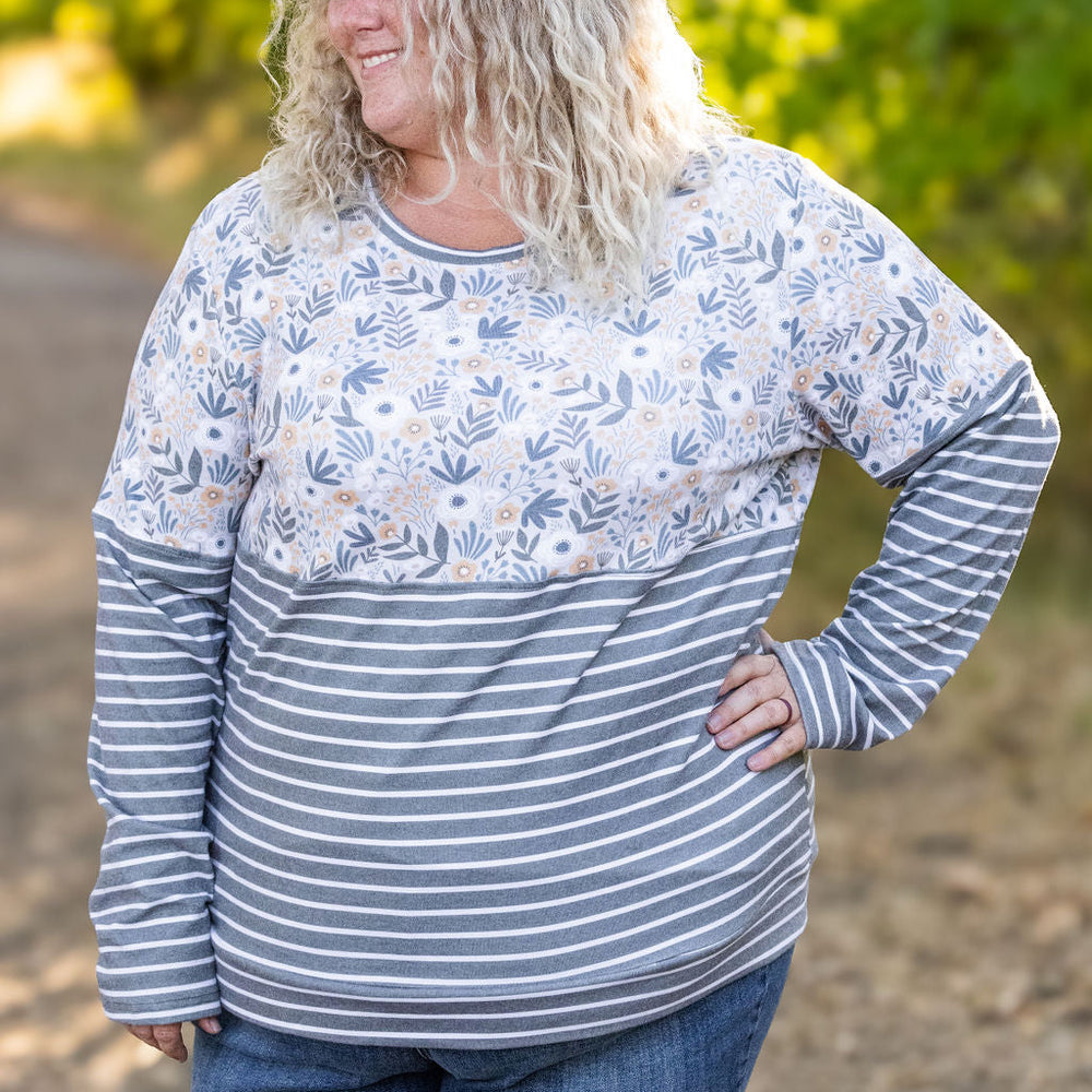 
                      
                        Natalie Pullover - Boho Olive Floral and Stripes
                      
                    