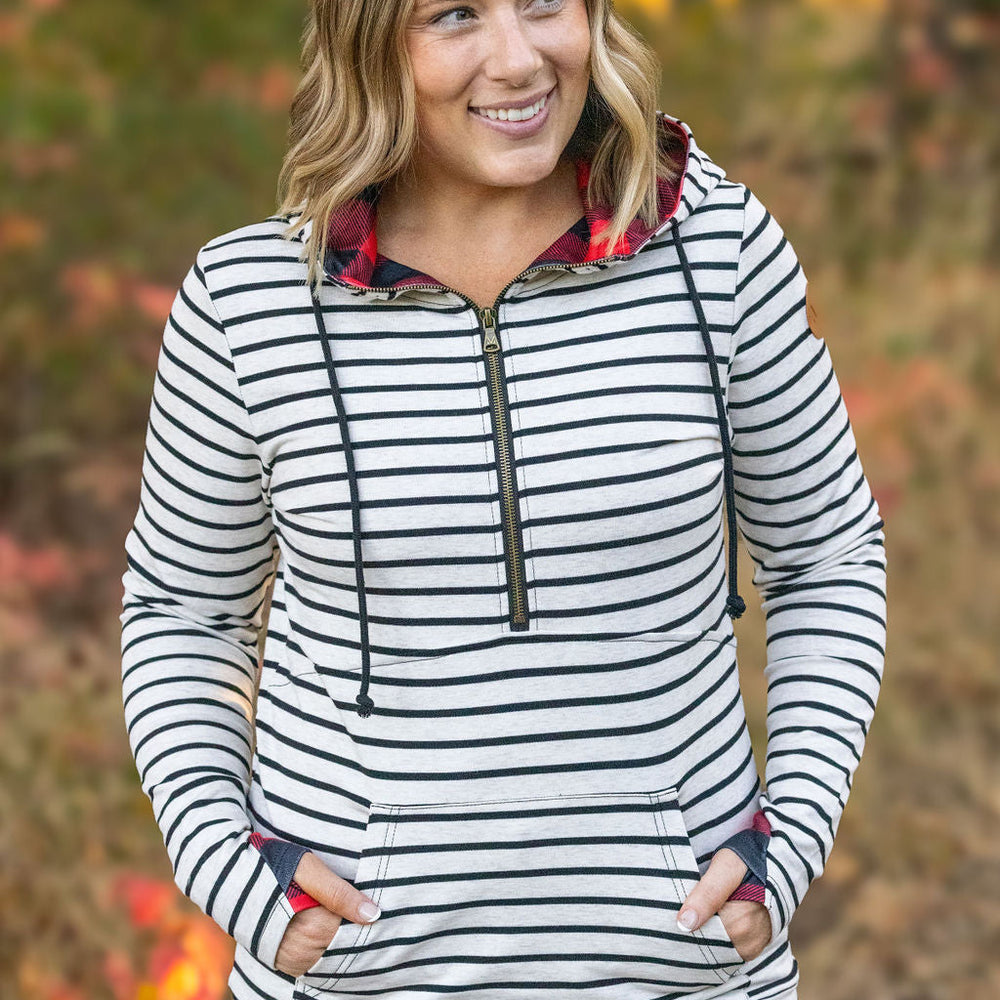 
                      
                        HalfZip Hoodie - Oatmeal Stripes and Buffalo Plaid
                      
                    