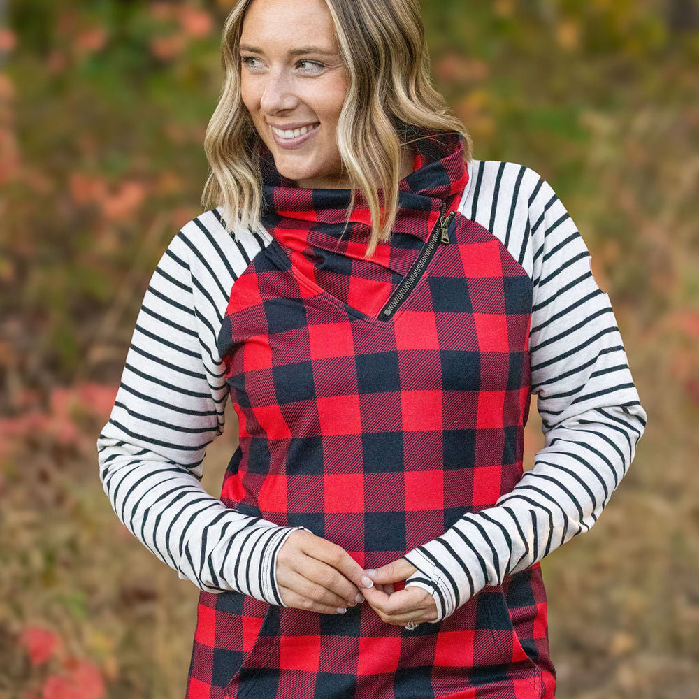 
                      
                        Zoey ZipCowl - Buffalo Plaid and Oatmeal Stripes
                      
                    