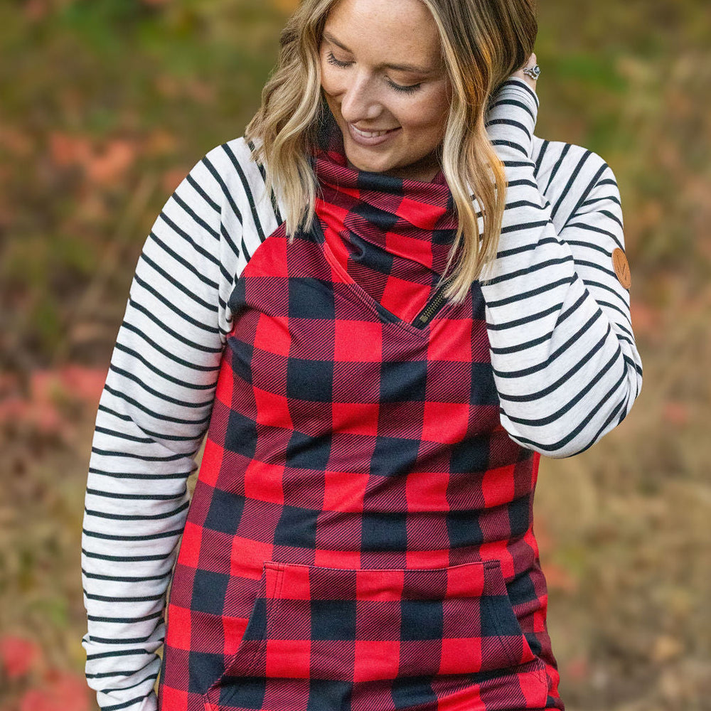 
                      
                        Zoey ZipCowl - Buffalo Plaid and Oatmeal Stripes
                      
                    