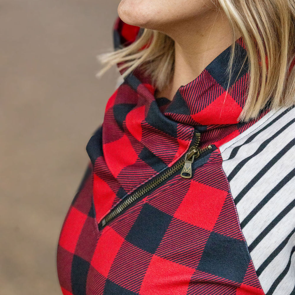 
                      
                        Zoey ZipCowl - Buffalo Plaid and Oatmeal Stripes
                      
                    