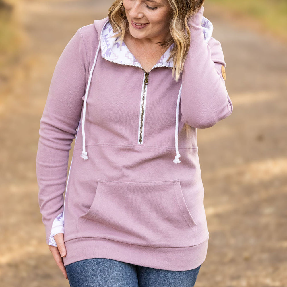 
                      
                        HalfZip Hoodie - Mauve and White Geometric
                      
                    