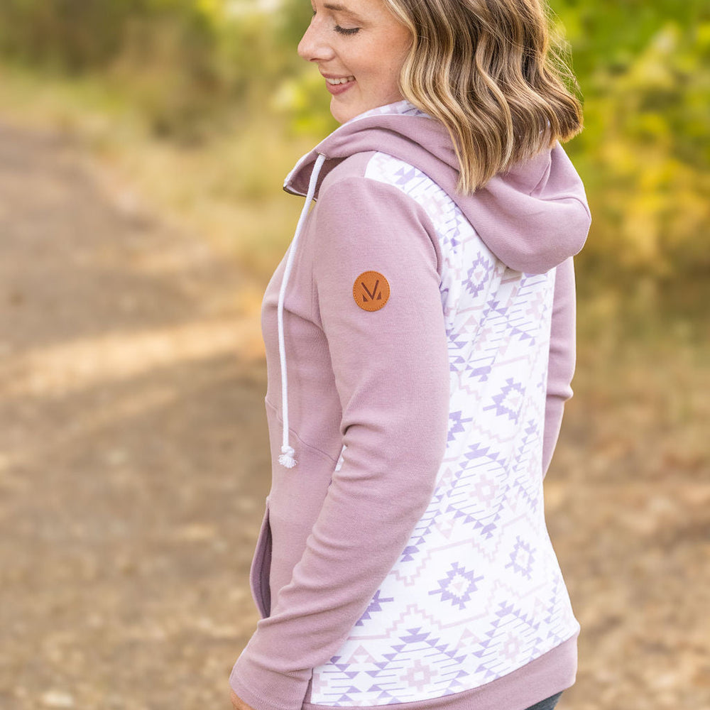 
                      
                        HalfZip Hoodie - Mauve and White Geometric
                      
                    