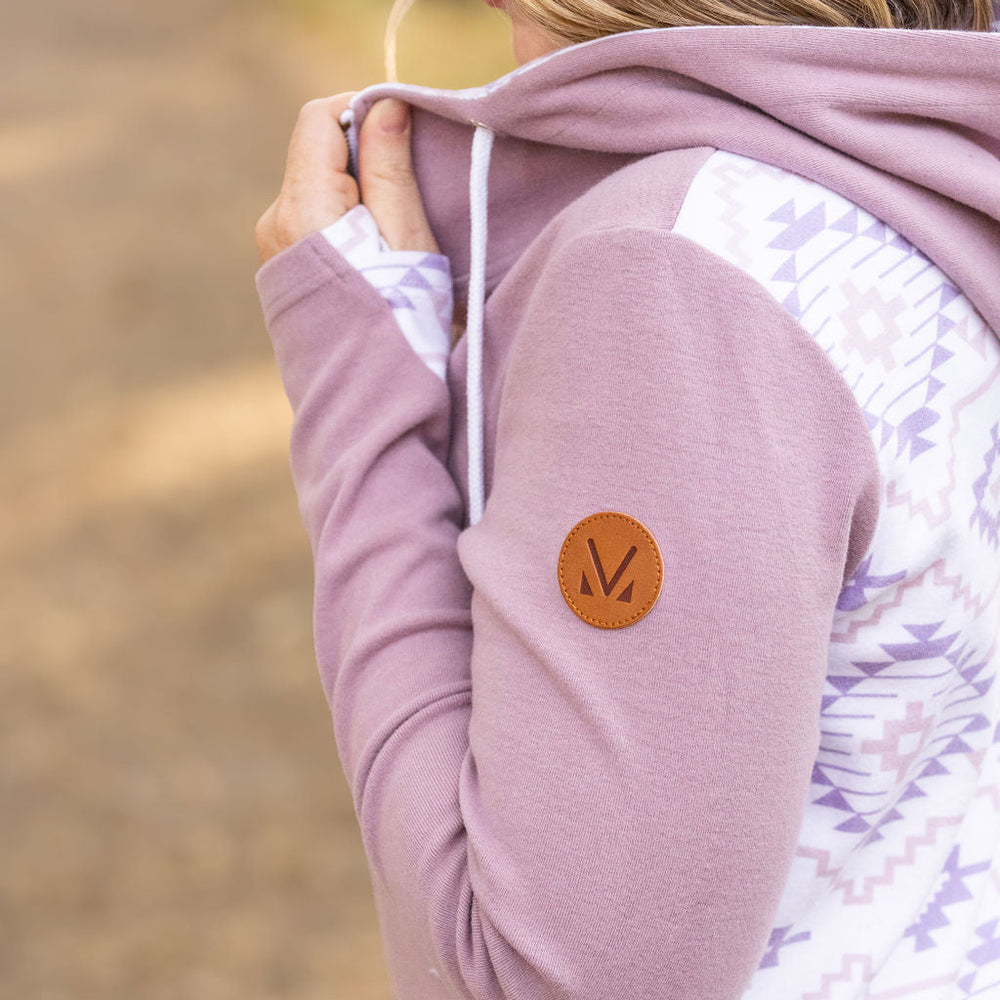 
                      
                        HalfZip Hoodie - Mauve and White Geometric
                      
                    