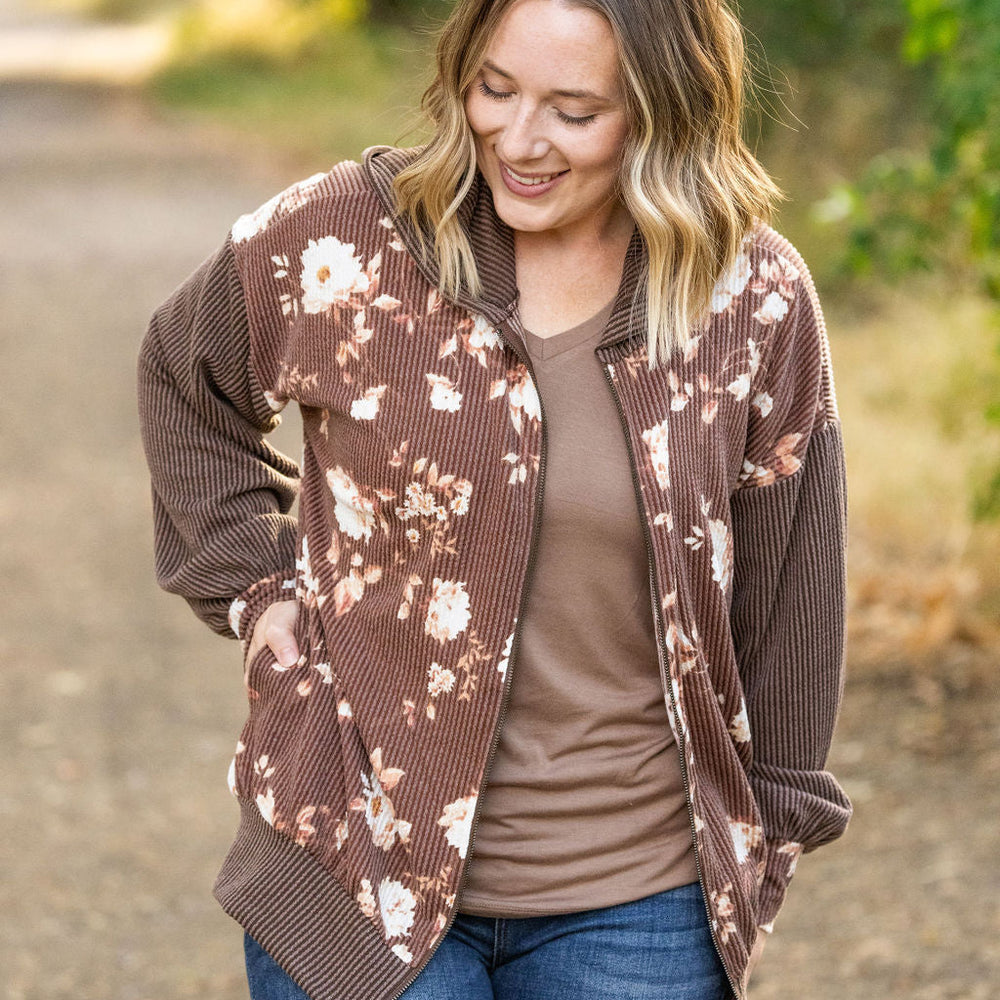 
                      
                        Ramona Ribbed Floral Zip Up - Brown
                      
                    