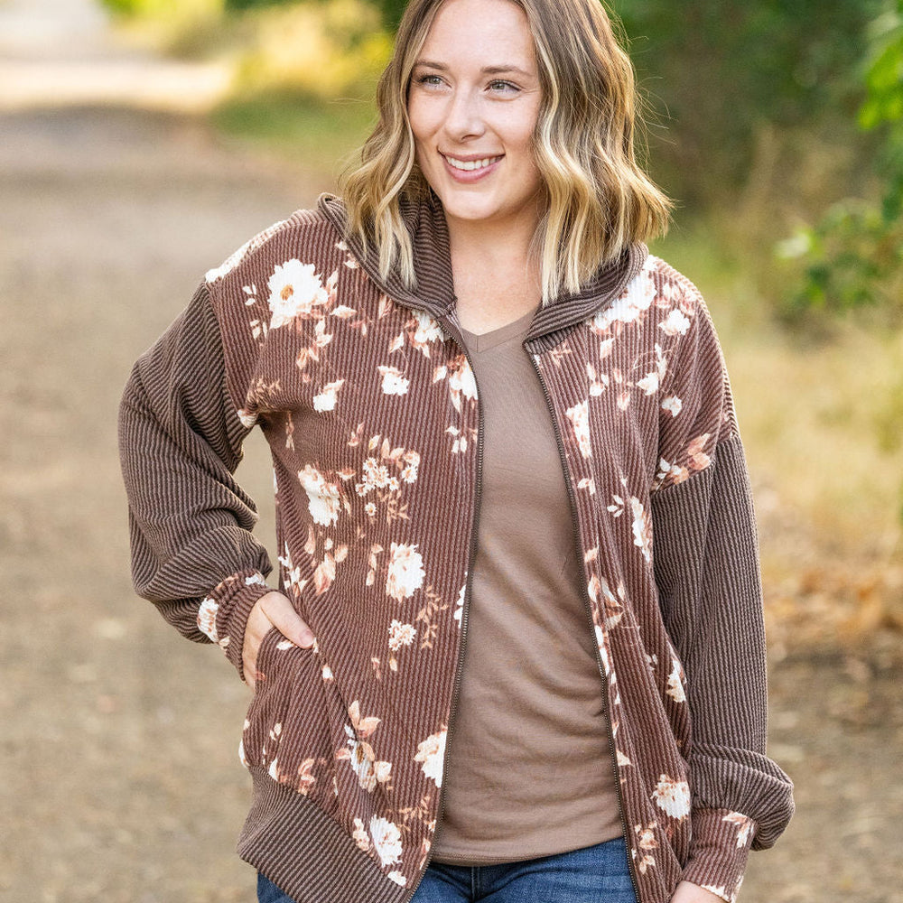 
                      
                        Ramona Ribbed Floral Zip Up - Brown
                      
                    