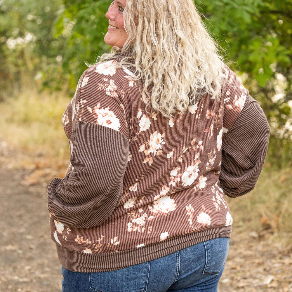 
                      
                        Ramona Ribbed Floral Zip Up - Brown
                      
                    