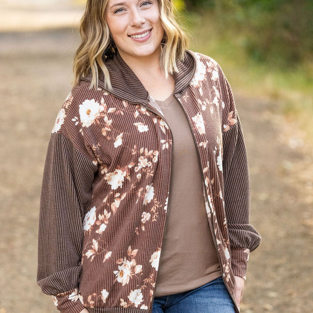 
                      
                        Ramona Ribbed Floral Zip Up - Brown
                      
                    